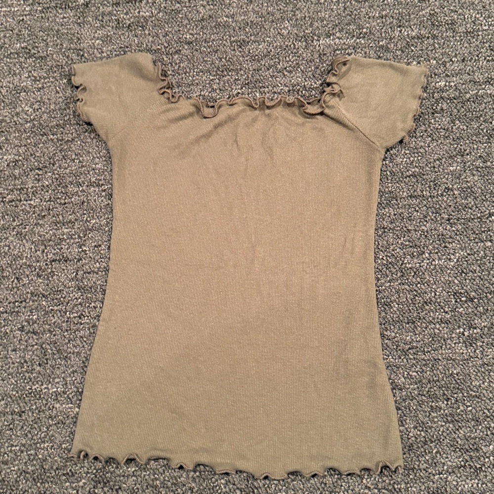 Hollister Ruffled Olive Green Top